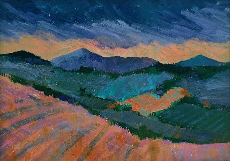 Fife Fields XII, 1996, acrylic on board, 8.5 x 12 cm