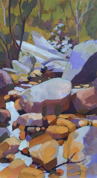 Creek Walking I, 2014, acrylic and pen on composition board, 28 x 15 cm