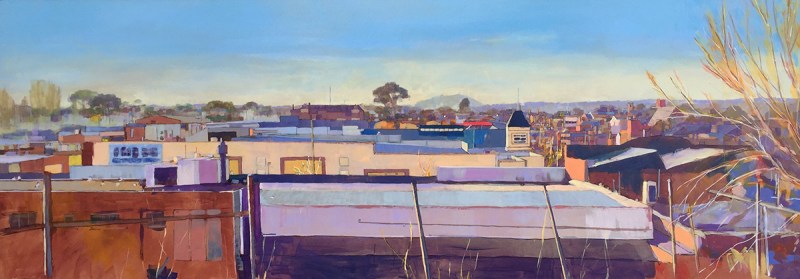 Looking East From Camp Street (Winter), 2015, acrylic and pen on board, 38 x 120 cm