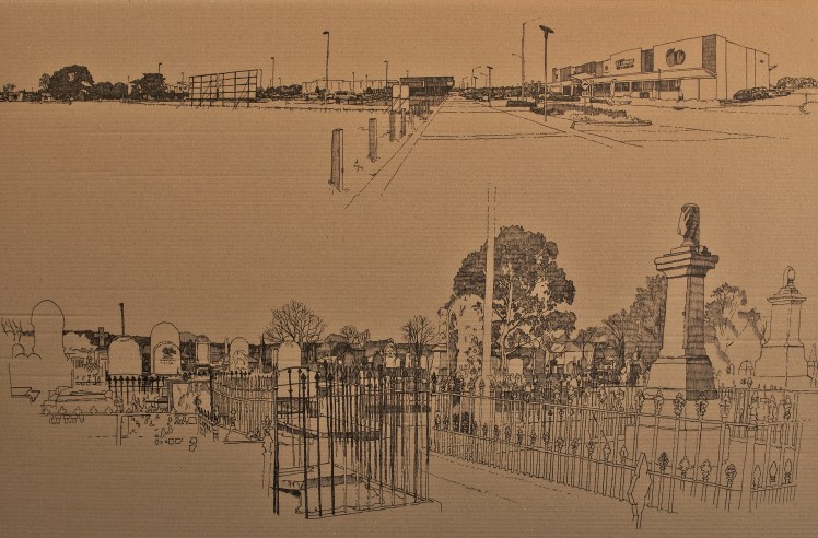 Resting Places (triangulation), 2016, Sharpie pen on corrugated paper, 84 x 150cm