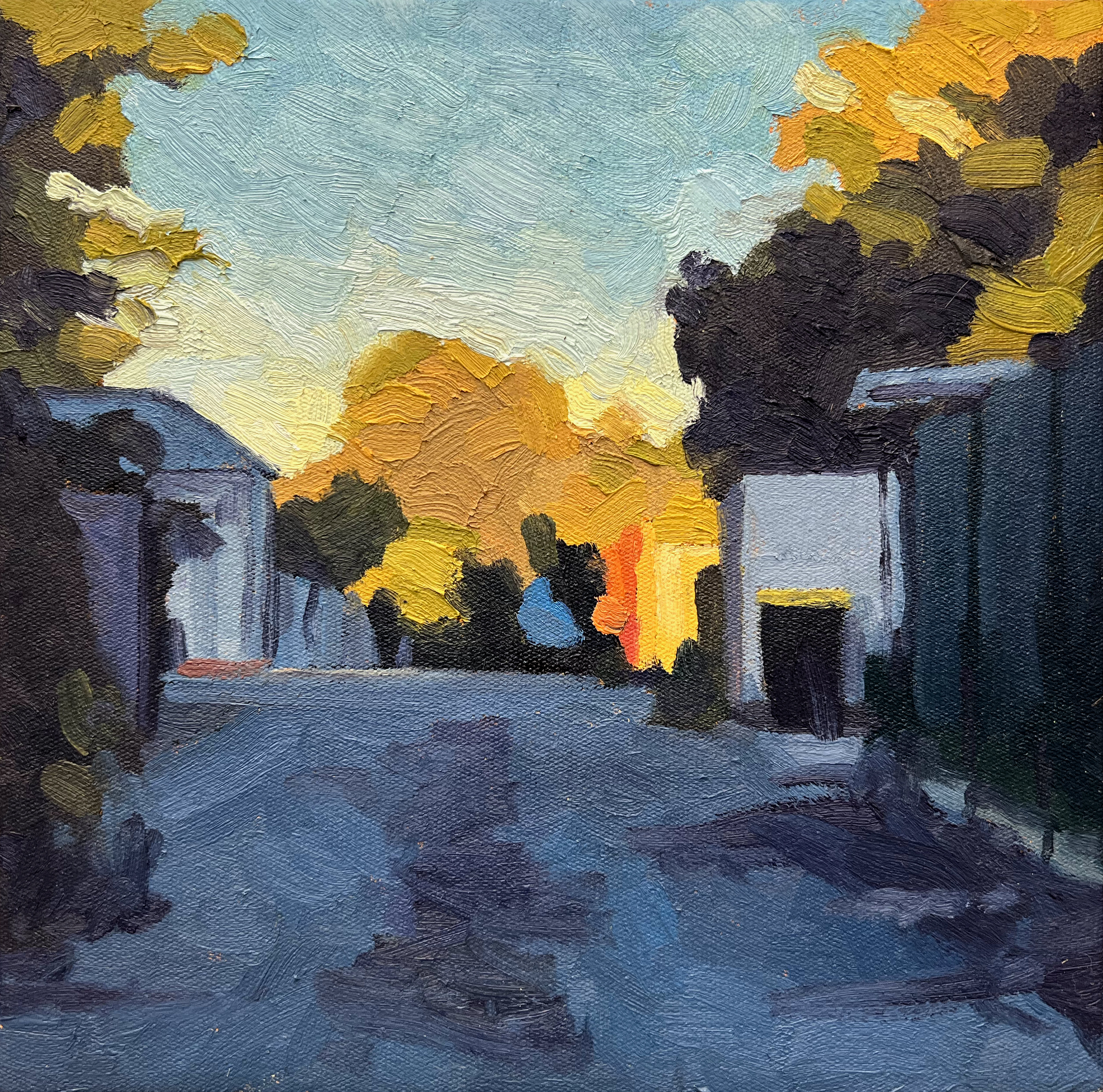 Evening Lane, 2024, oil on canvas, 20cm x 20cm. Framed. A$500