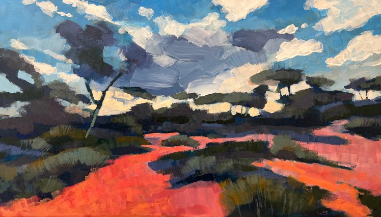 Mallee 2, 2025, acrylic on board, 23cm x 39.5 cm, A$750