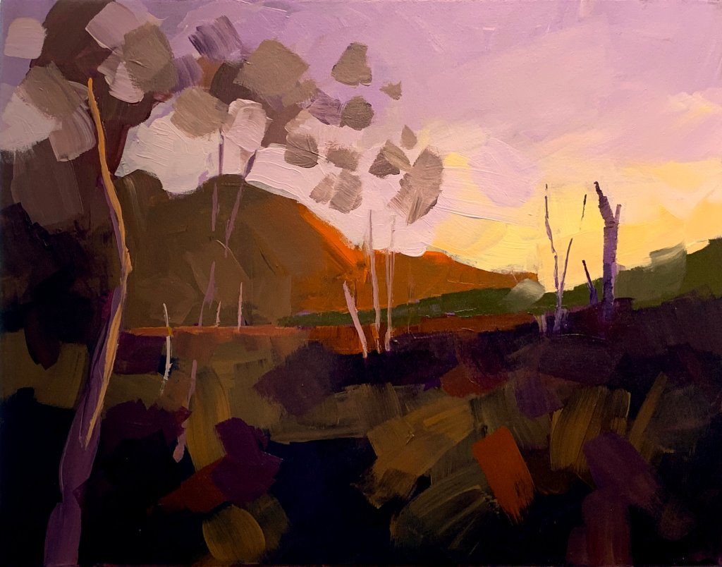 Gariwerd Dawn I, 2023, acrylic on board, 20 x 25 cm, SOLD