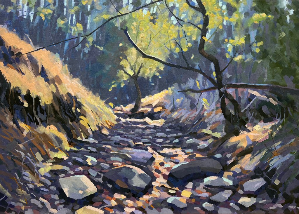Summer Creek 14, 2025, oil on canvas, 50 x 70 cm, $3275 framed