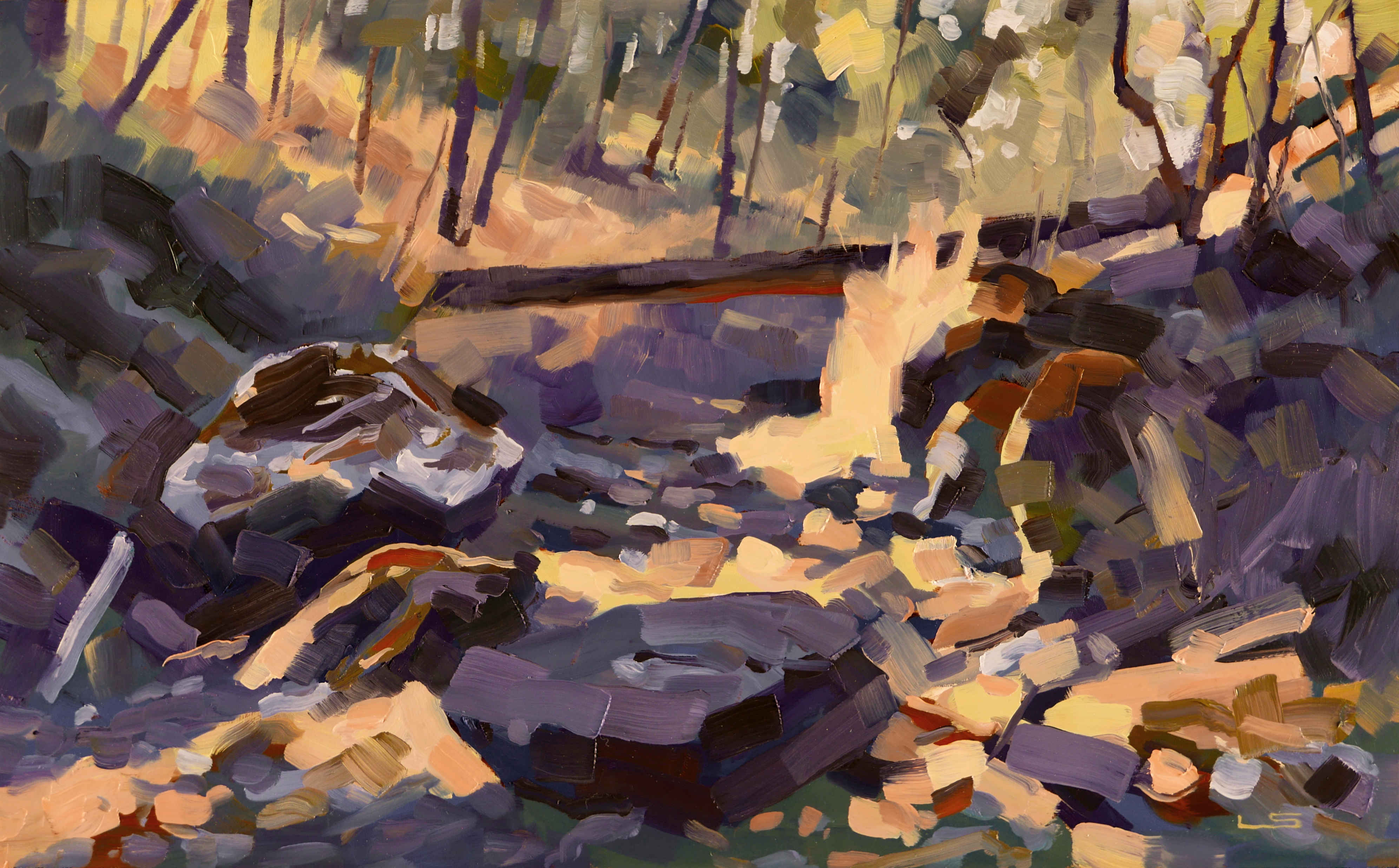 Summer Creek 3, 2025, oil on Gessoboard, 20 x 33 cm, SOLD