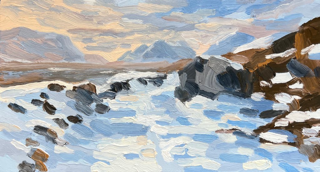 Rannoch 1, oil on board, 13 x 23 cm, $375